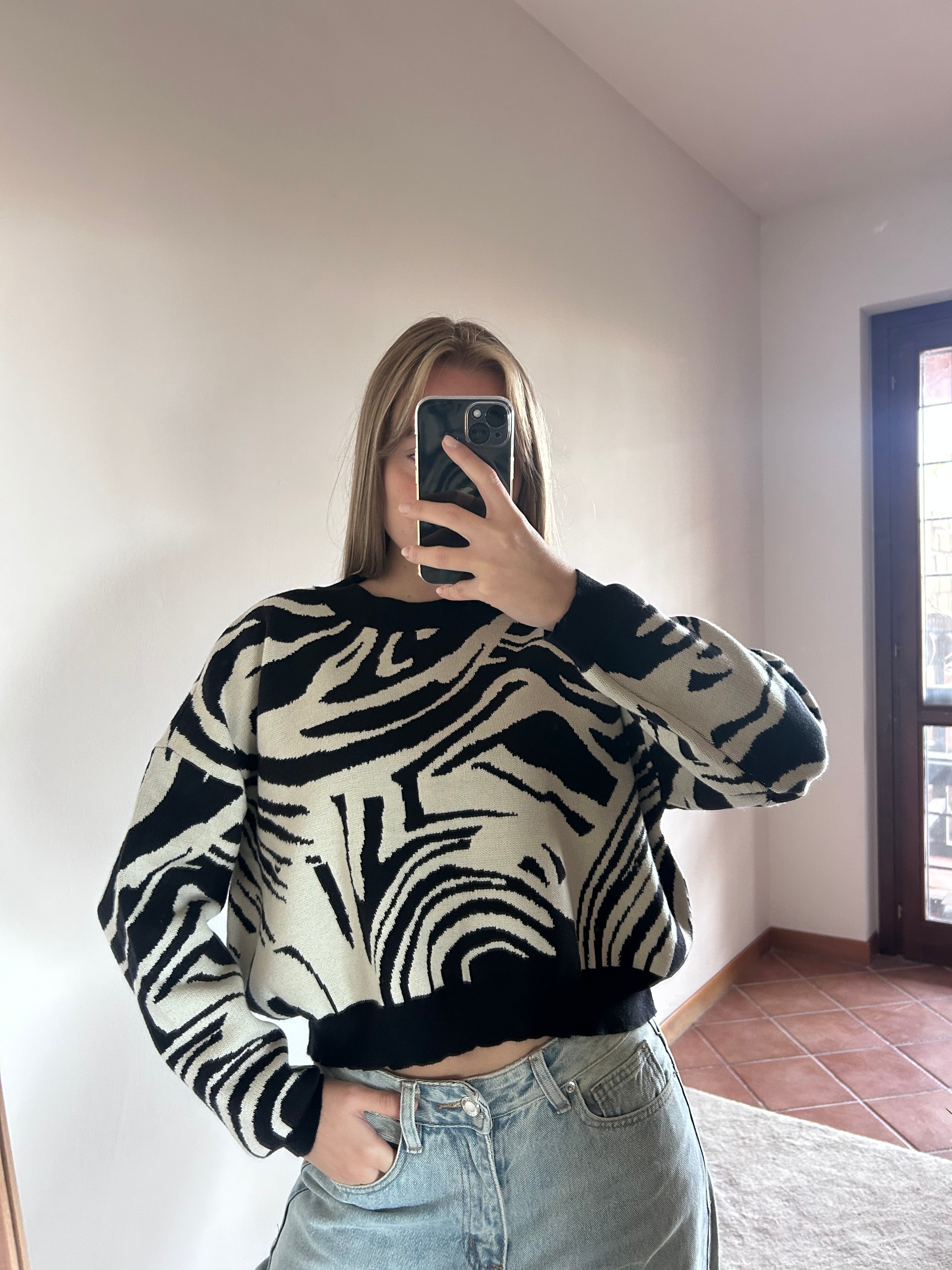 Maglione crop zebrato