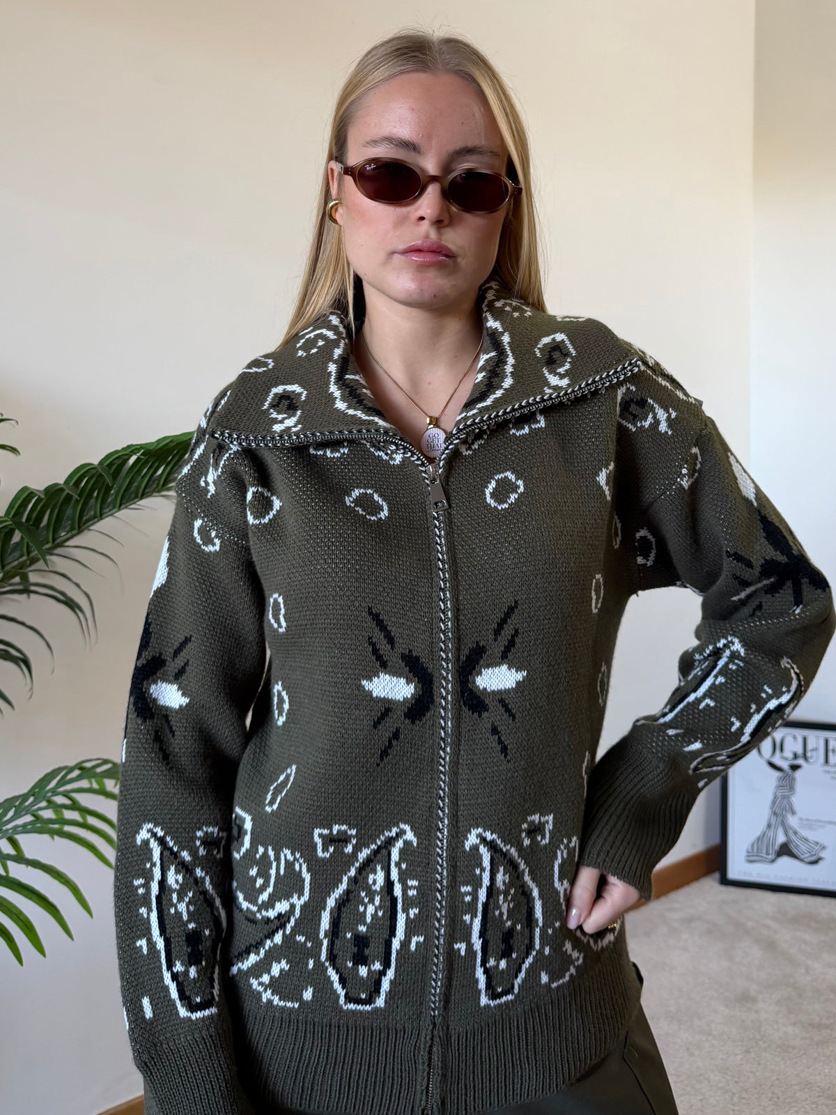 Cardigan Bandana verde